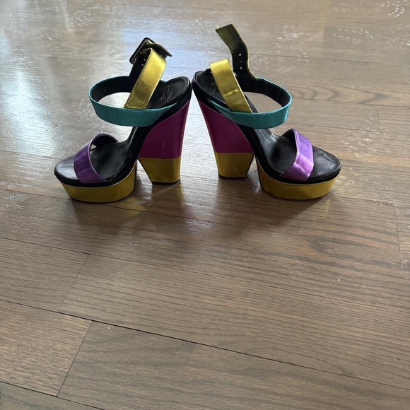 Giuseppe Zanotti Shoes - Giuseppe Zanotti Purple, Teal, and Gold Platform Sandals